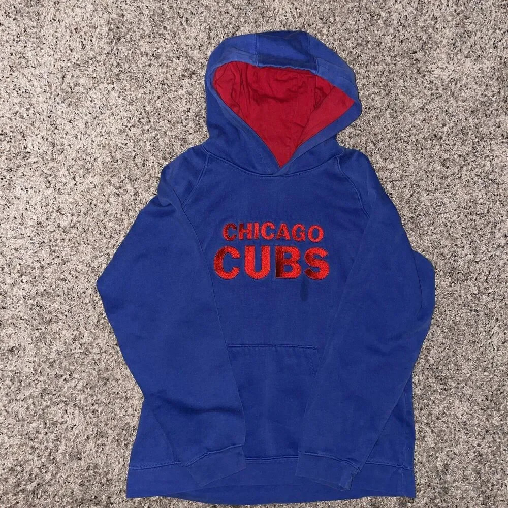 Vintage Chicago Cubs Hoodie Womens XL Blue‎ Embroidered Heavy Sweatshirt 90s Y2K